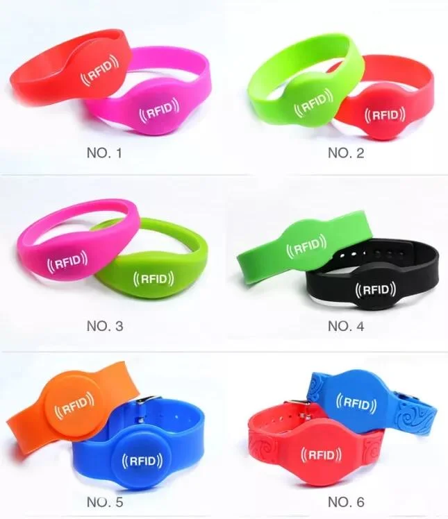 China OEM Colorful Passive RFID NFC Wrist Band Waterproof 13.56MHz Silicone Rubber Wristband for Access Control